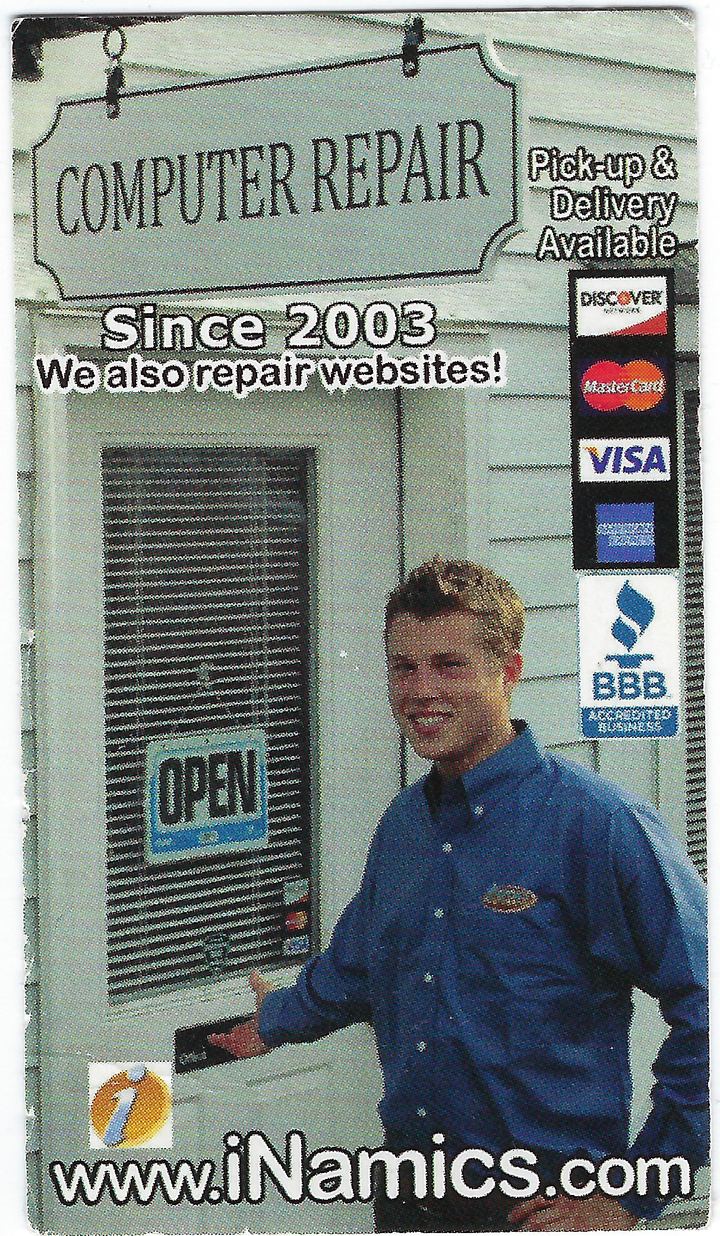 Al Harlow's son outside the original Click IT computer repair shop, the company's first storefront